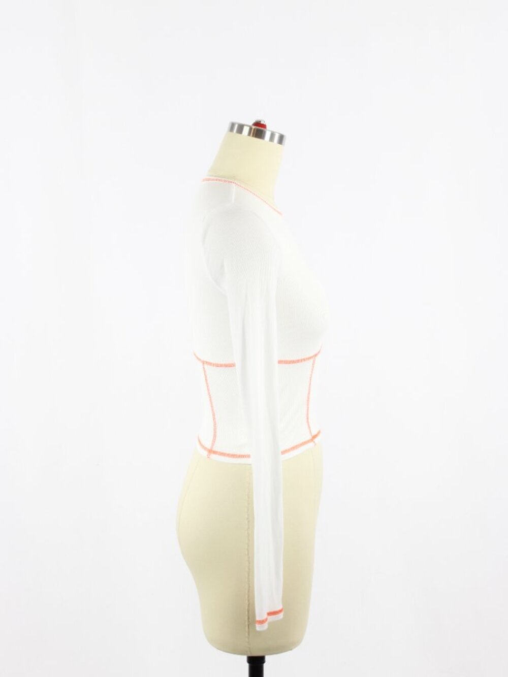 Aritzia SUNDAY BEST Dove White Modal Ribbed Jersey Orange Seam T-Shirt, Size XS - Picture 2 of 14